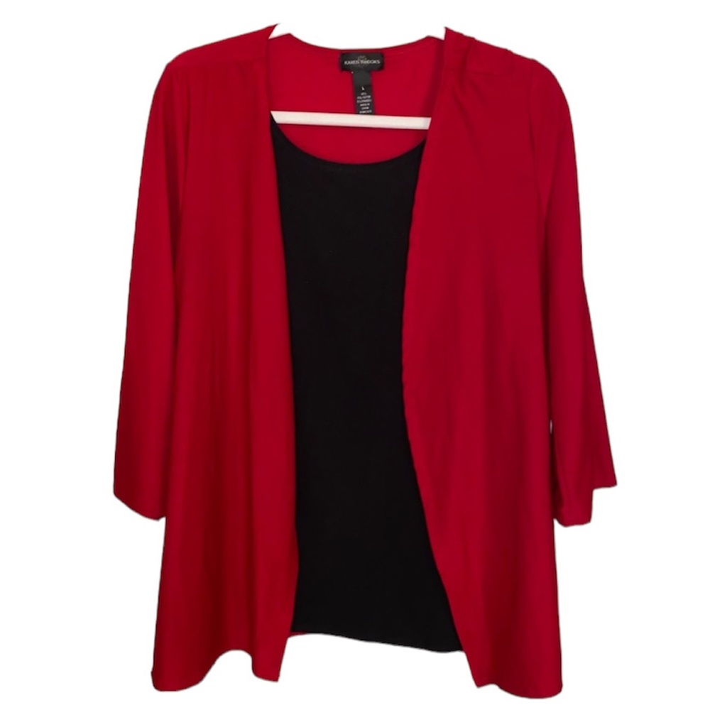 Red & Black Karen Brooks Top Women’s Size Large Smooth Soft Shirt Cardigan Set!